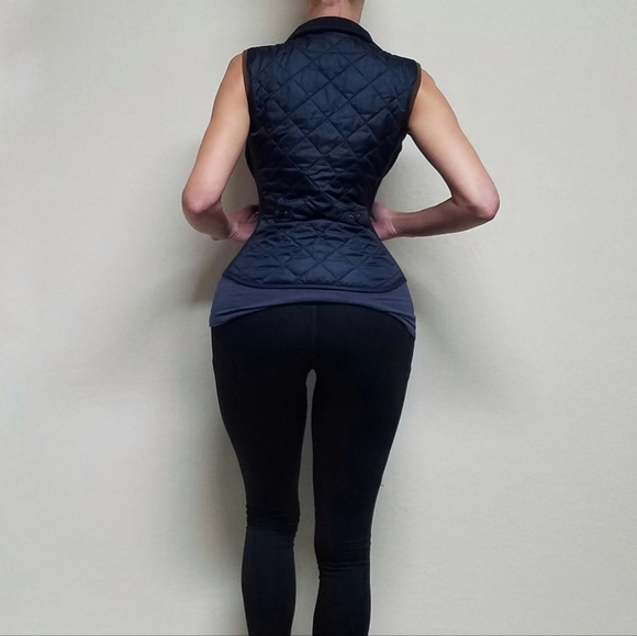 VINTAGE Polo Ralph Lauren Navy Blue Quilted Faux Suede Logo Crest Puffer Vest XS - Picture 3 of 16